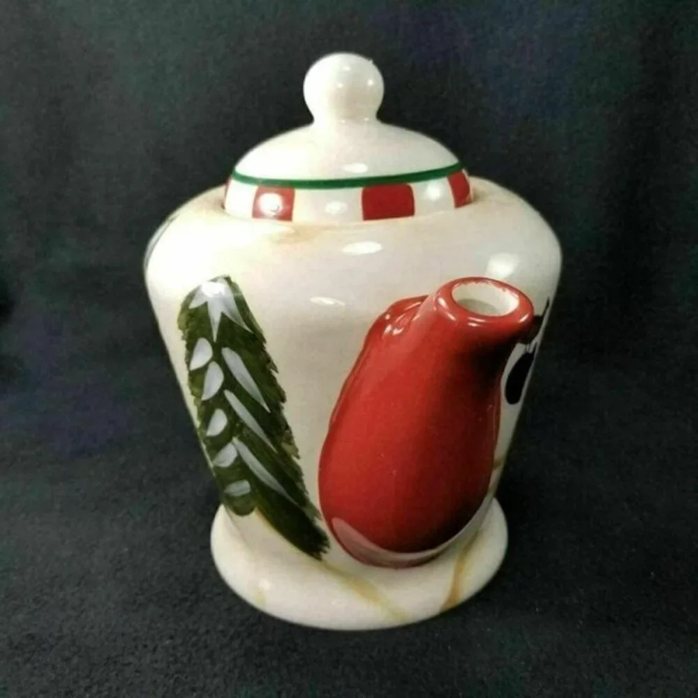 Crazy‎ Mountain Snowman Teapot Trees Birds Birdhouse Red Handle and Spout